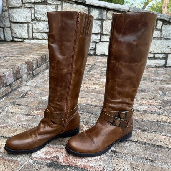 Matisse Boots Womens 8.5M Britain Tall Riding Brown Leather Zip Buckle Strap - Picture 12 of 12
